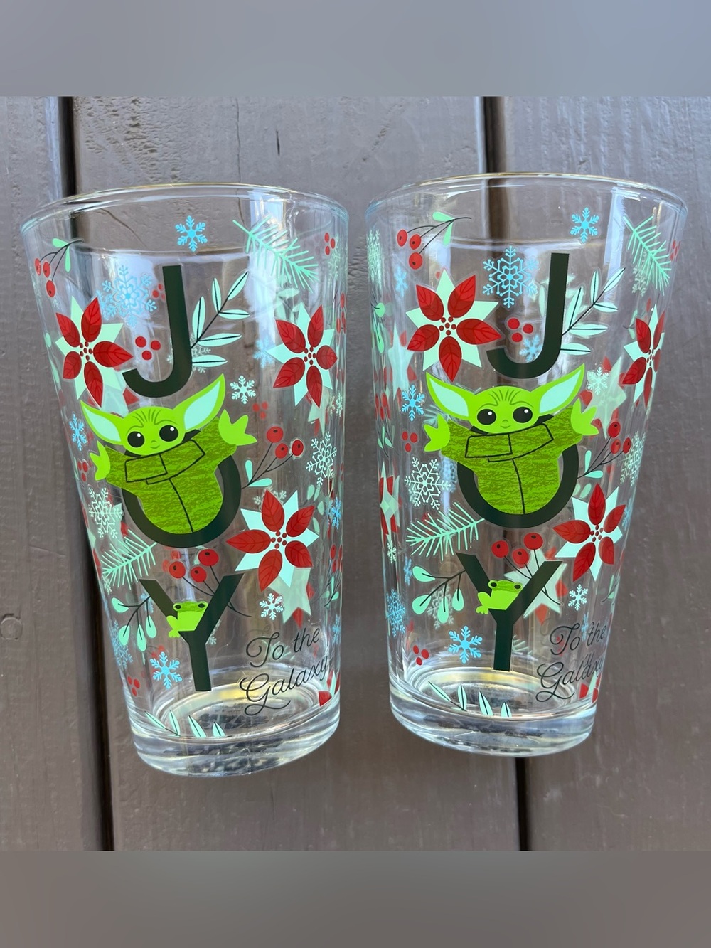 Star Wars 2 Baby Yoda Joy To The Galaxy Poinsettia Christmas Tumbler Glasses